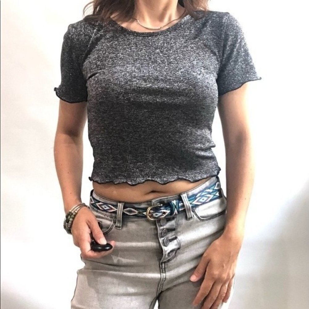 Urban Outfitters Crop Top Short Sleeve Grey Silver‎ XS